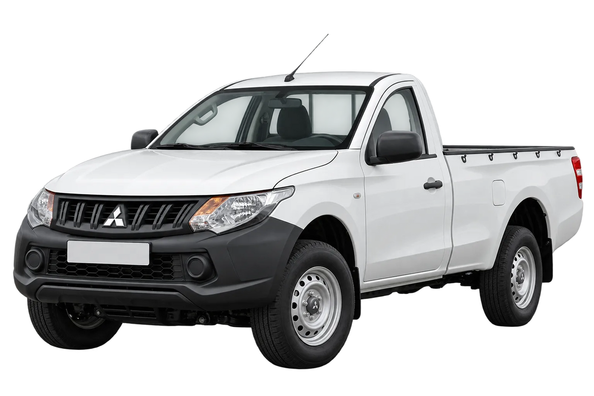 Witte Mitsubishi L200 KJ0T, schuin van voren