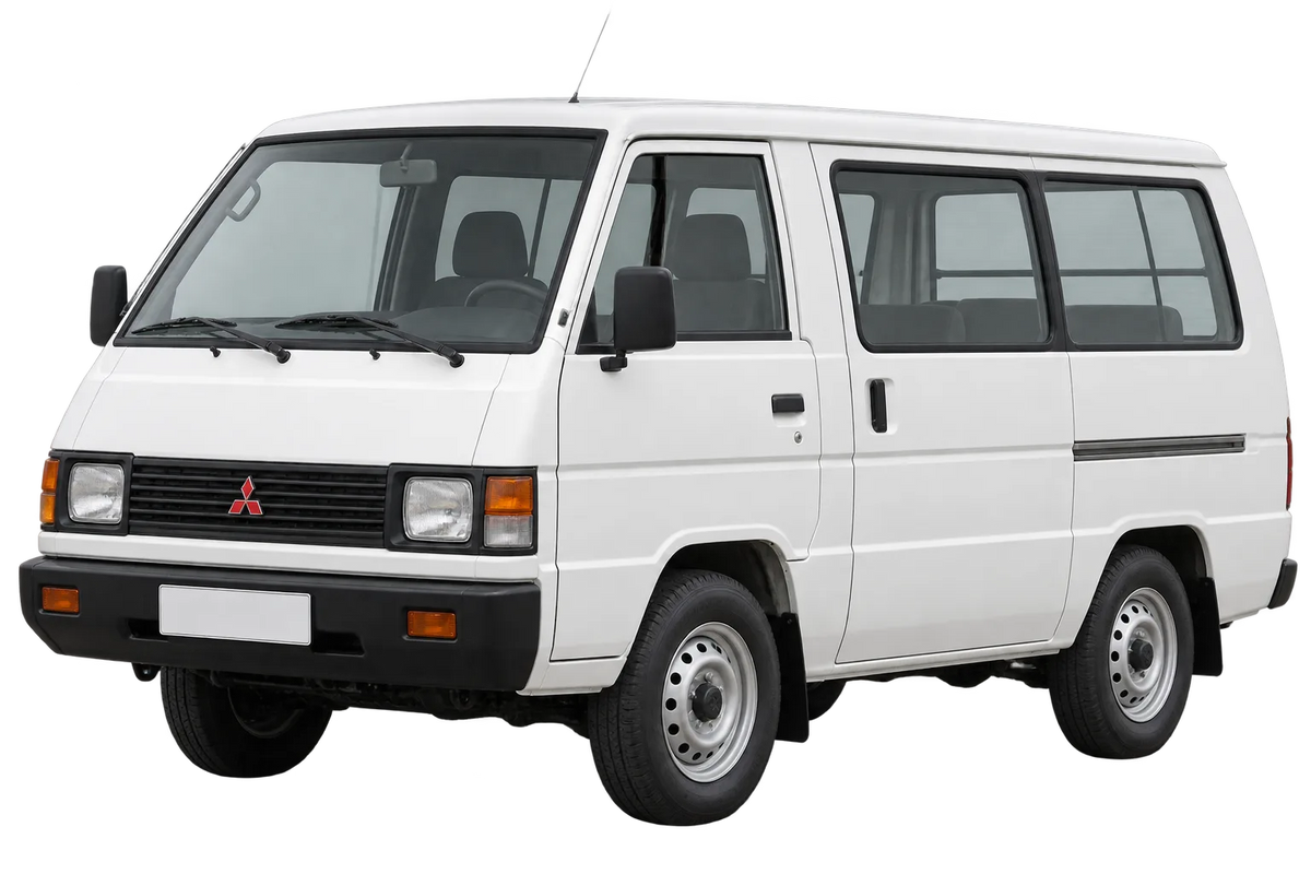 Witte Mitsubishi L300 P00W, schuin van voren