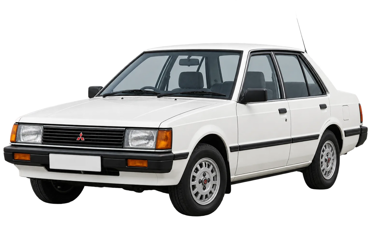 Witte Mitsubishi Lancer C10, schuin van voren