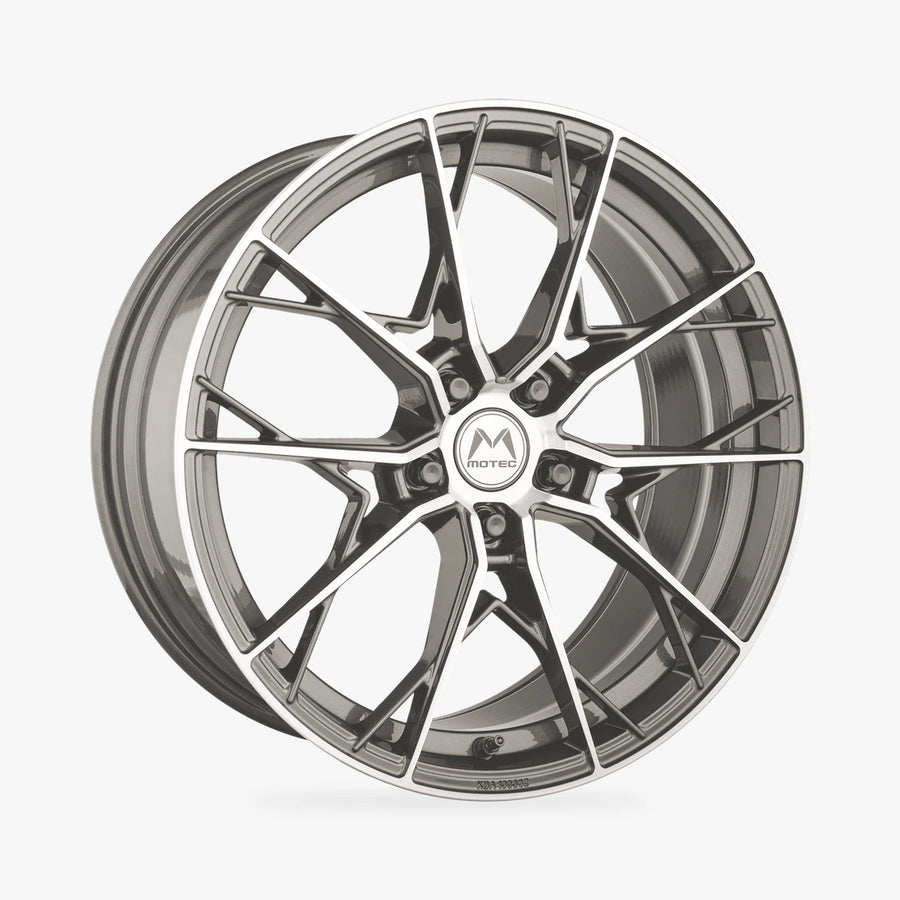 MOTEC BLAZE (MCR7) Gunmetal Poliert lichtmetalen velg in schuin driekwartaanzicht