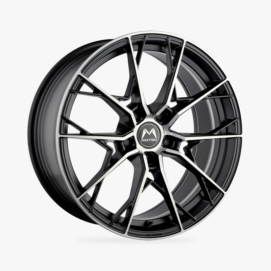 MOTEC BLAZE (MCR7) Schwarz Matt Poliert lichtmetalen velg in schuin driekwartaanzicht