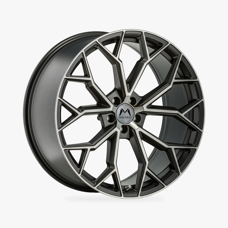MOTEC BULL (MCT17) Grau Poliert lichtmetalen velg in schuin driekwartaanzicht