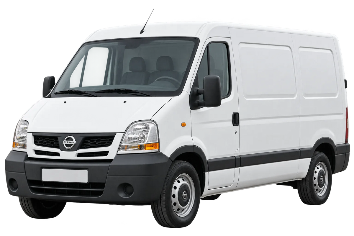 Witte Nissan Interstar FDN, J3 con carrozzeria chiusa, schuin van voren
