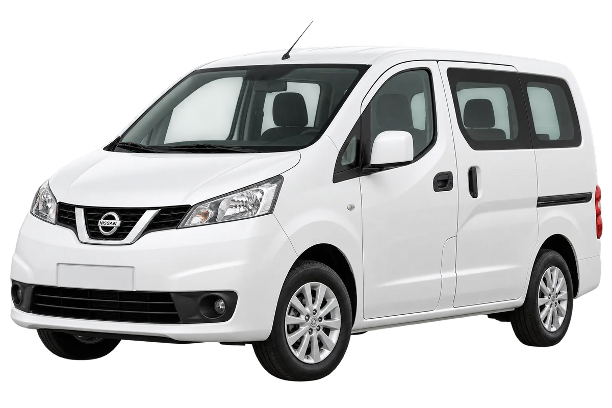 Witte Nissan NV200 M20M, M20N, schuin van voren