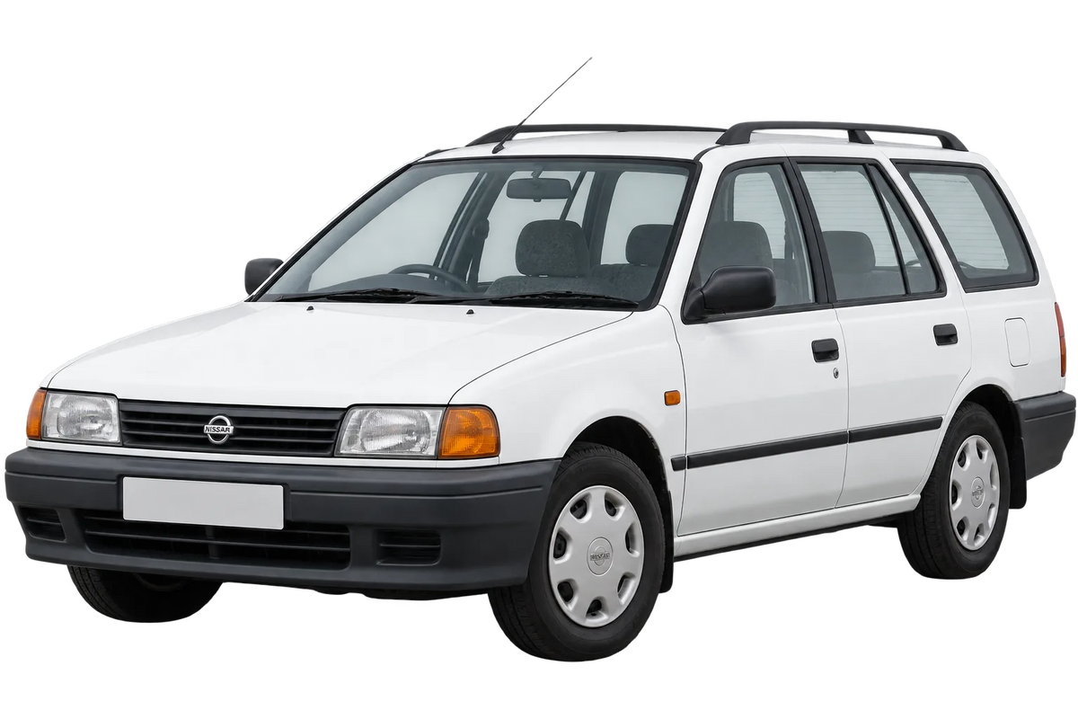 Witte Nissan Sunny Y10L, schuin van voren