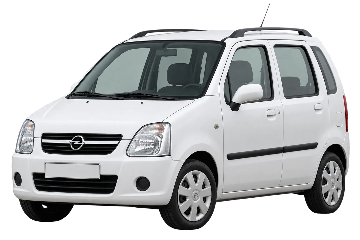 Witte Opel Agila H00, schuin van voren