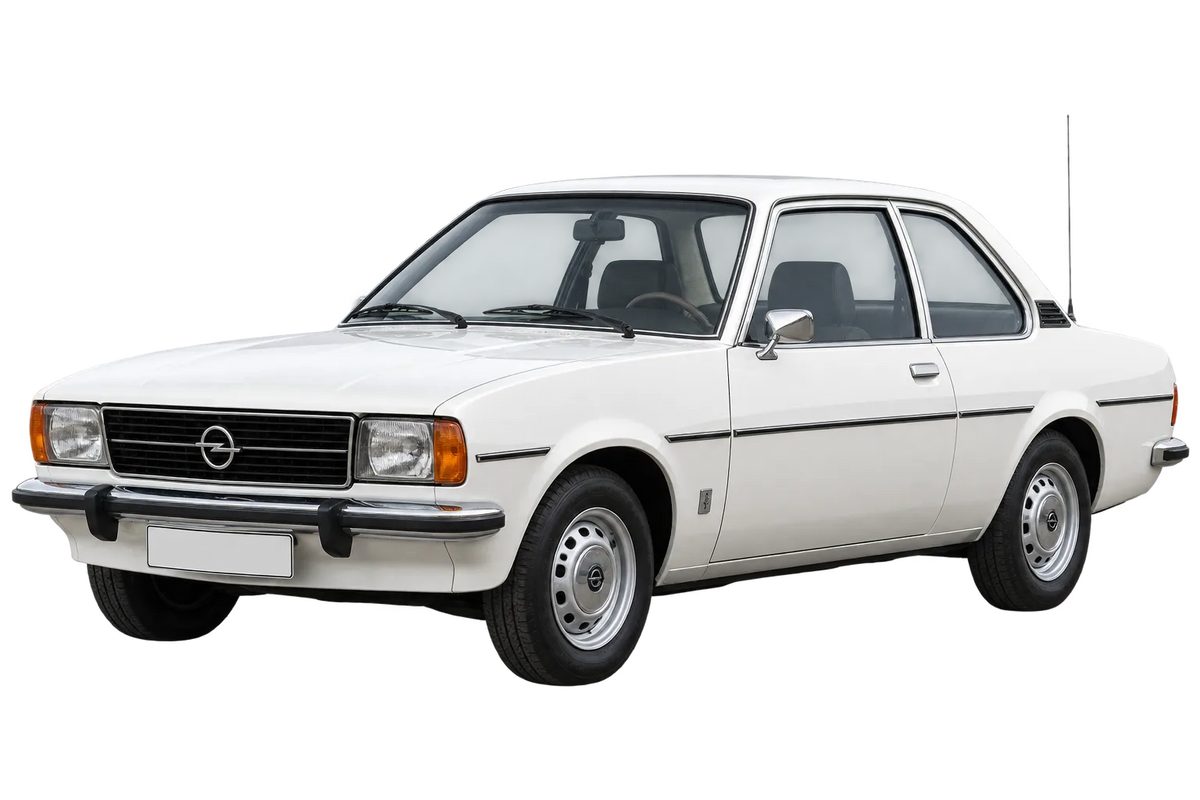 Witte Opel Ascona Ascona B, schuin van voren