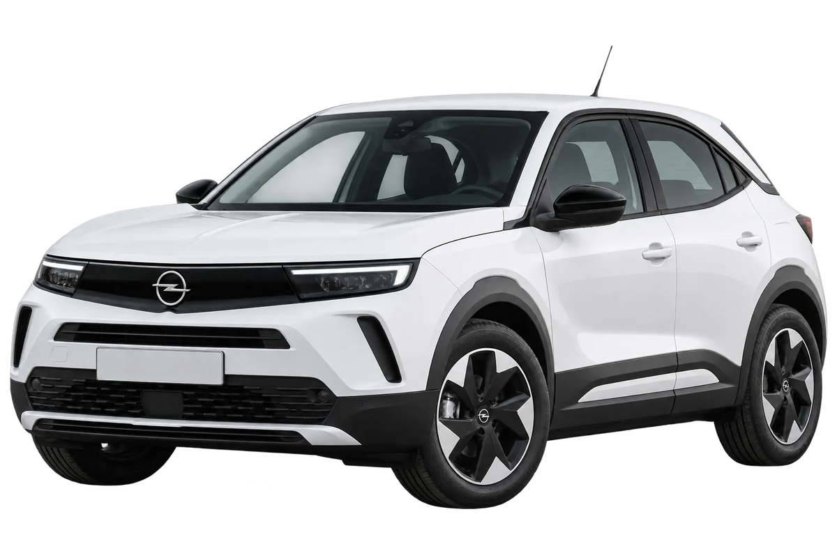 Witte Opel Mokka Electric U Mokka-e, schuin van voren
