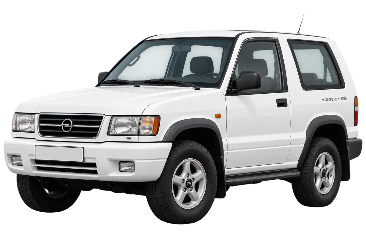 Witte Opel Monterey Opel Monterey, schuin van voren
