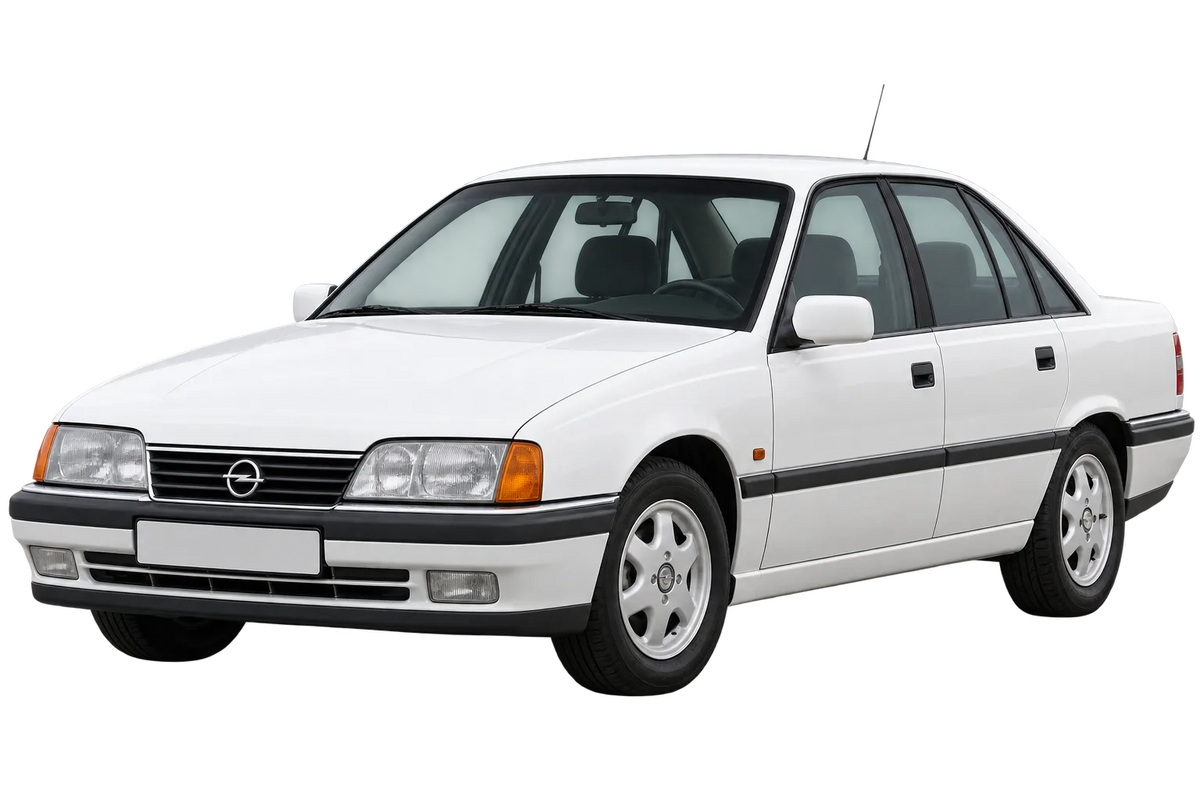 Witte Opel Omega Omega A, schuin van voren