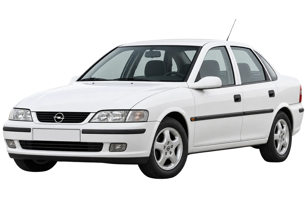 Witte Opel Vectra J96, schuin van voren