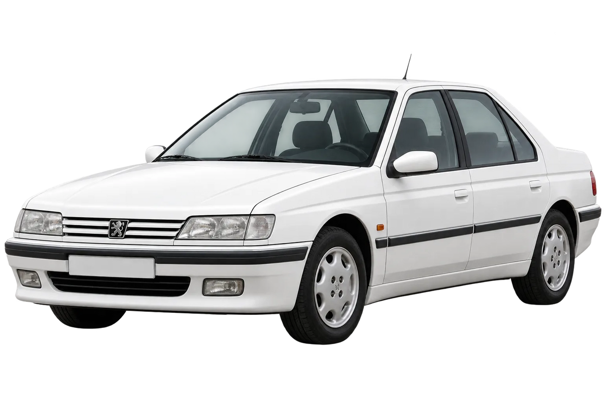 Witte Peugeot 605 6B, schuin van voren