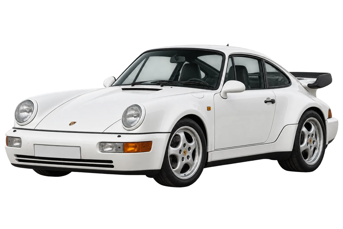 Witte Porsche 911 964 Turbo Turbo, schuin van voren