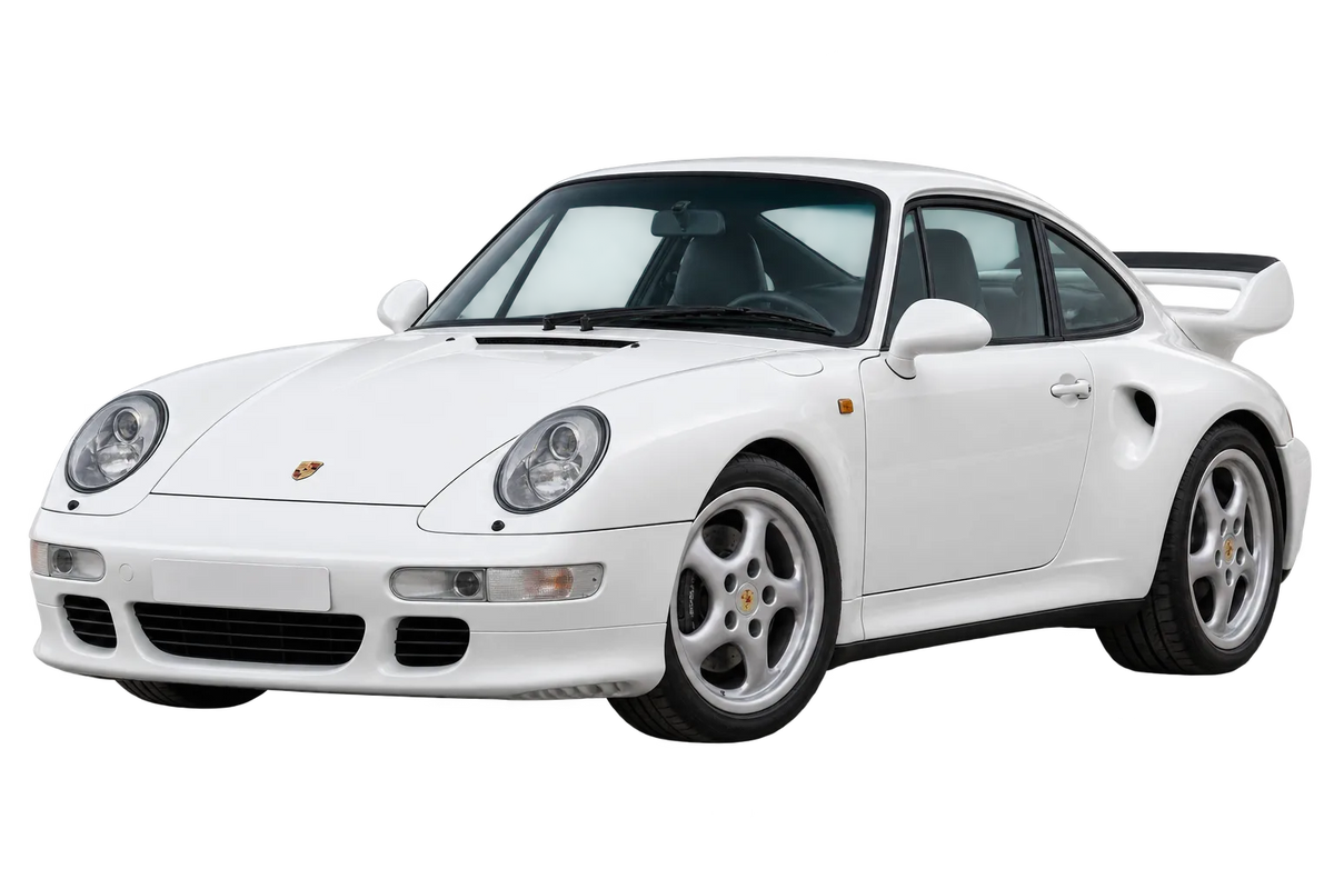 Witte Porsche 911 993 Turbo Turbo, schuin van voren
