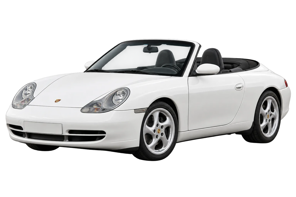 Witte Porsche 911 996, schuin van voren