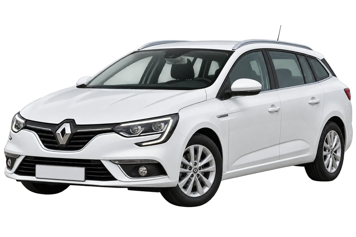 Witte Renault Megane RFB Grandtour, schuin van voren