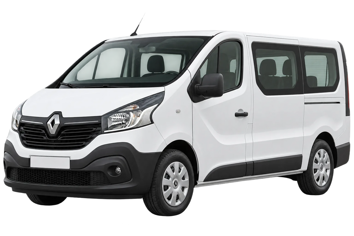 Witte Renault Trafic L, JL, schuin van voren