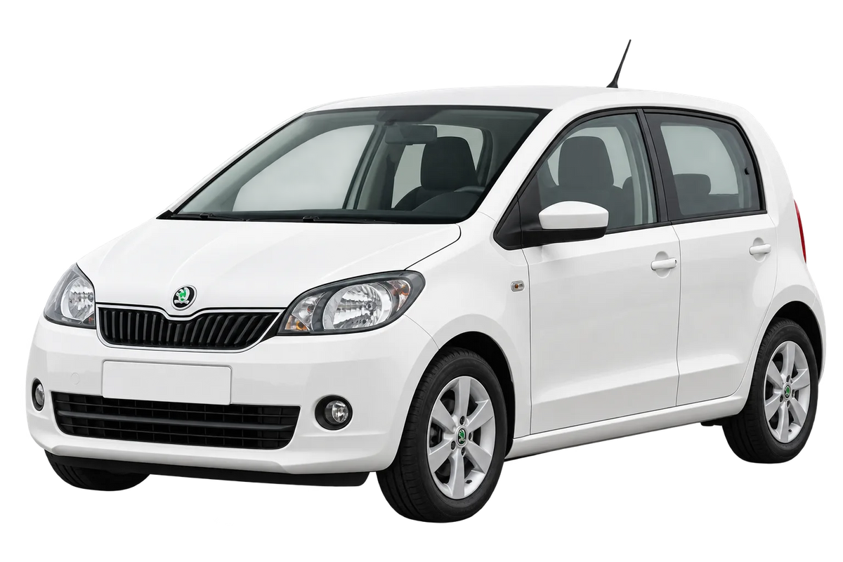 Witte Skoda Citigo AA, AAN, schuin van voren