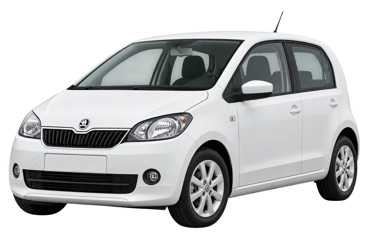 Witte Skoda Citigo AA, AAN, schuin van voren