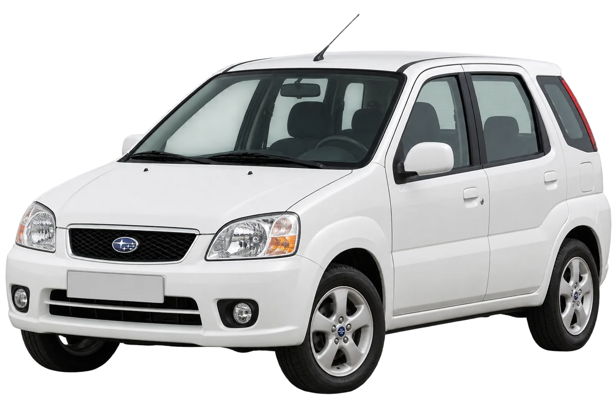 Witte Subaru Justy NH, schuin van voren