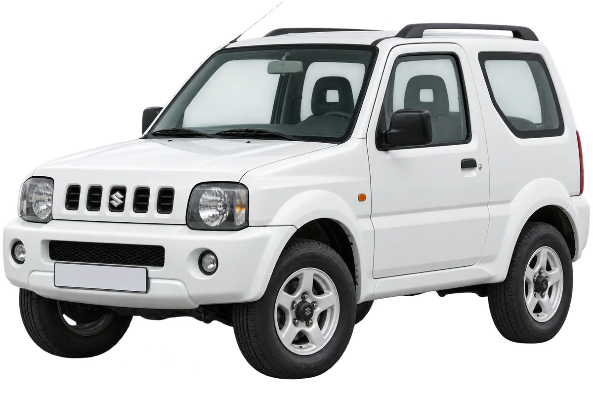 Witte Suzuki Jimny FJ, schuin van voren