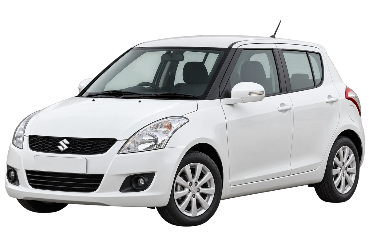 Witte Suzuki Swift NZ, schuin van voren