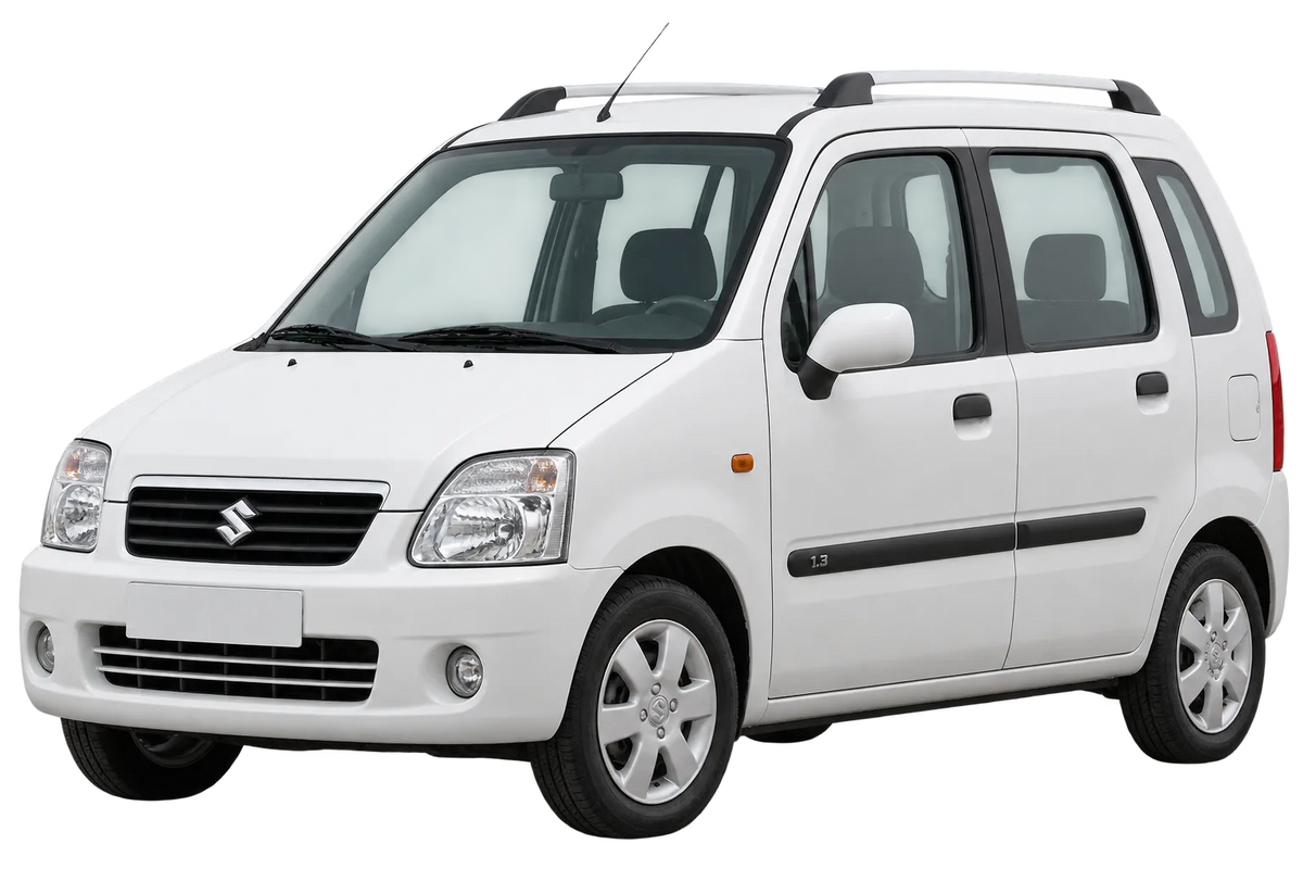 Witte Suzuki Wagon R MM, H00, schuin van voren