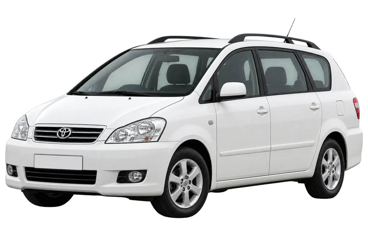 Witte Toyota Avensis M2 Verso, schuin van voren