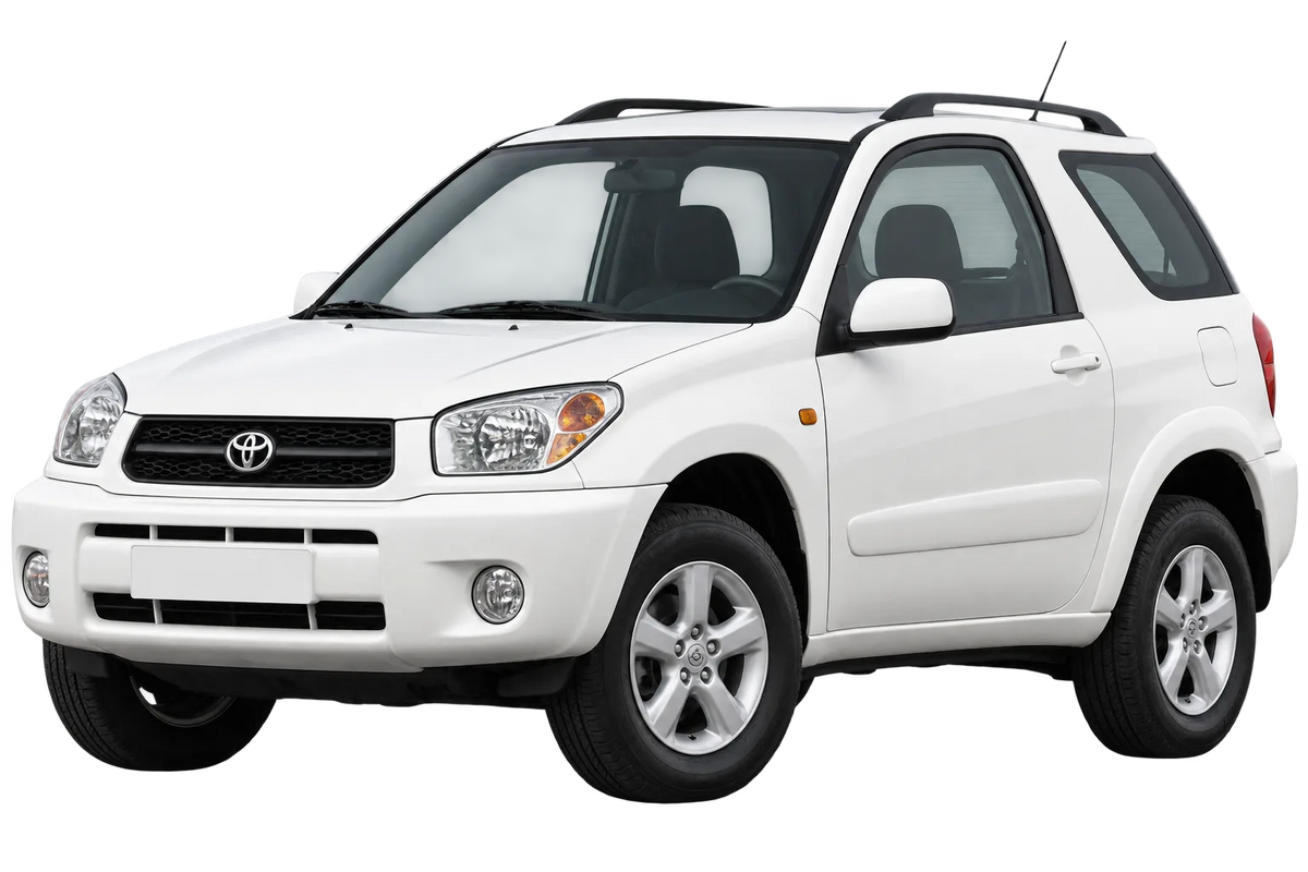 Witte Toyota RAV4 A2 con allargamenti del cerchione, schuin van voren