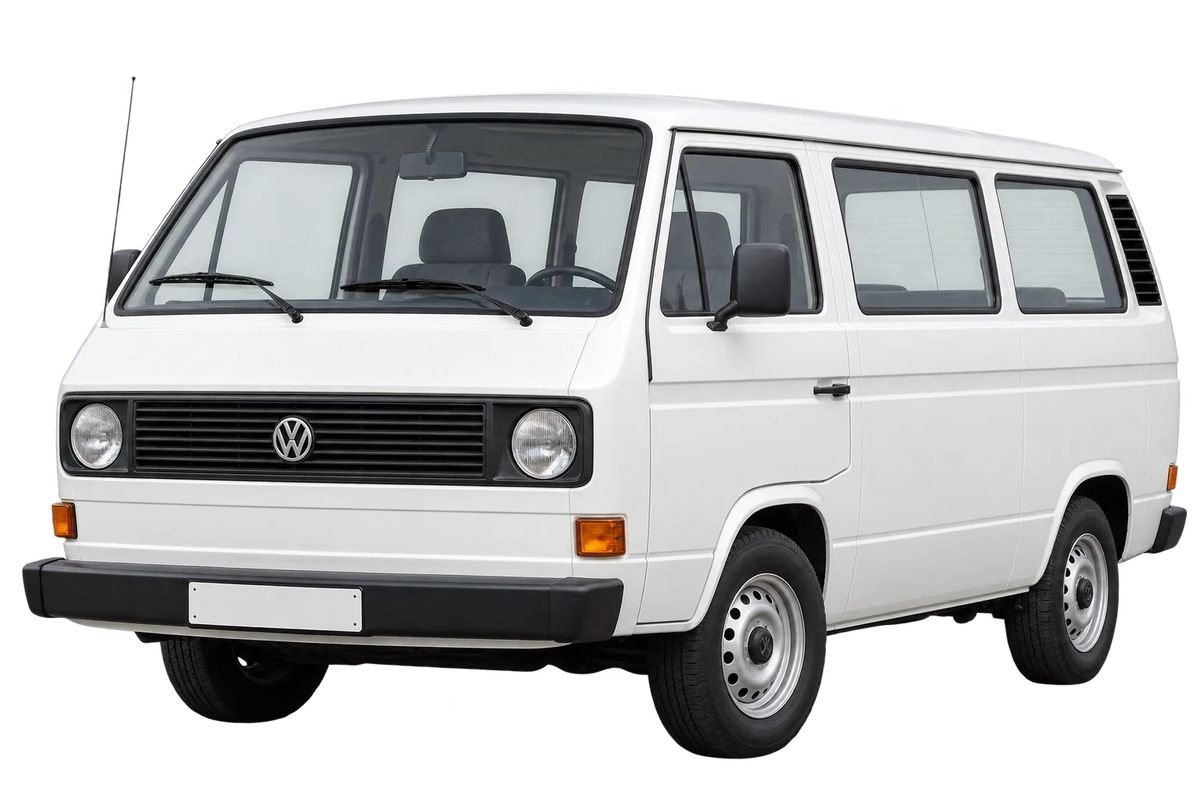 Witte Volkswagen Bus / Transporter T3 255-299 T3, schuin van voren