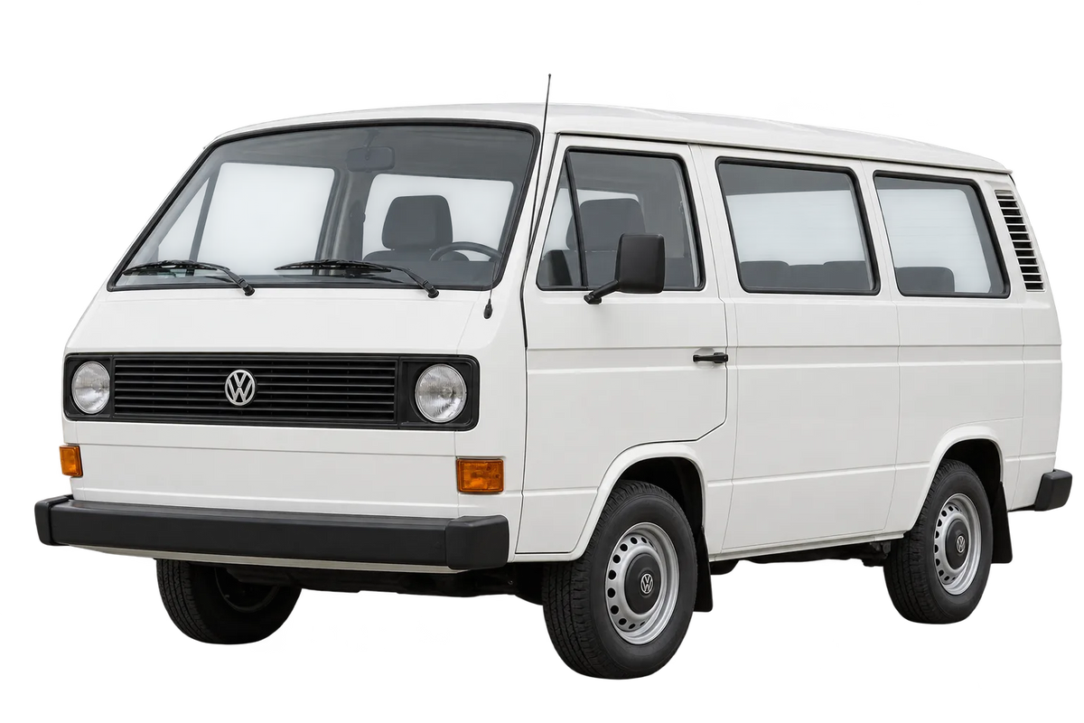 Witte Volkswagen Bus / Transporter T3 255 T3, schuin van voren