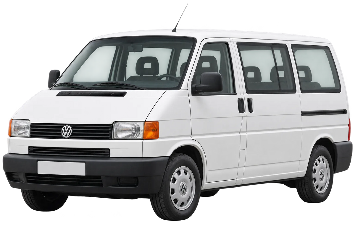 Witte Volkswagen Bus / Transporter T4 7DZ T4, schuin van voren