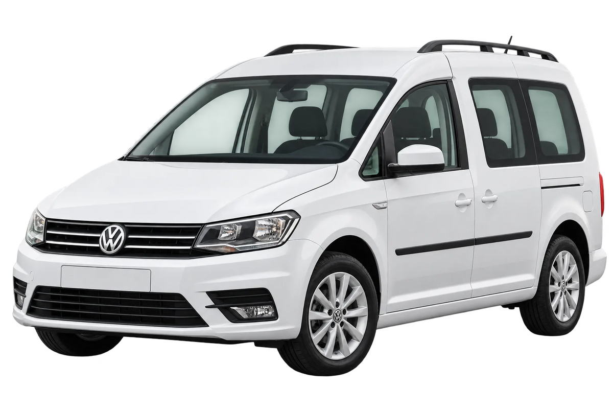 Witte Volkswagen Caddy 2K, 2KN Veicolo combinato, schuin van voren