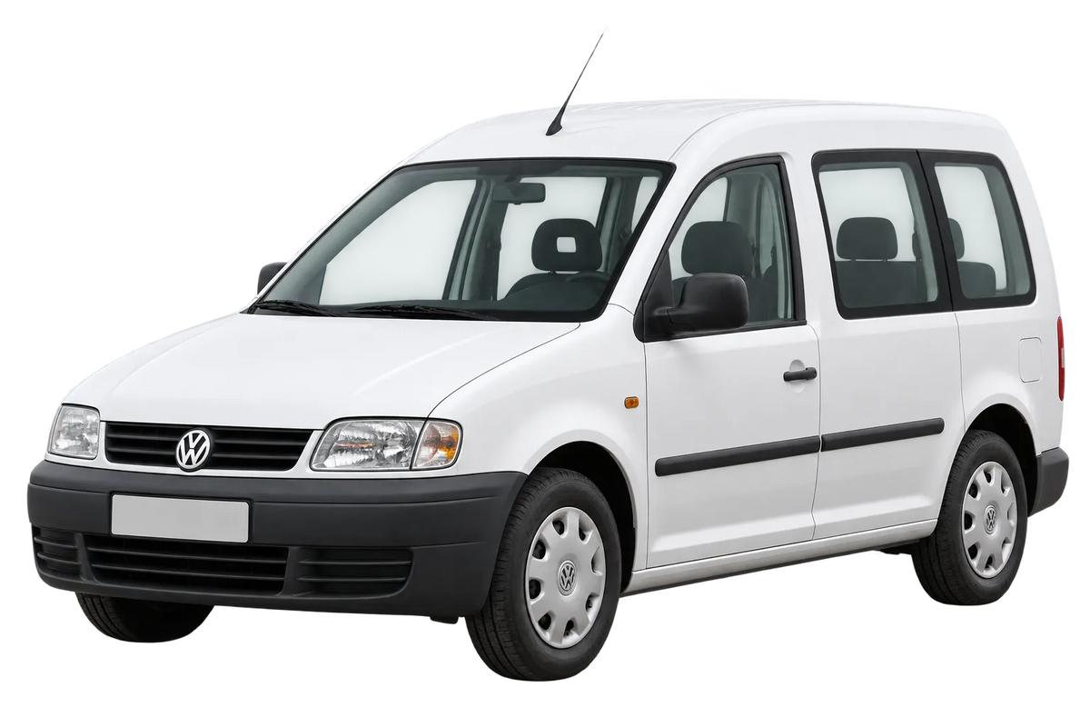 Witte Volkswagen Caddy 9KV, schuin van voren