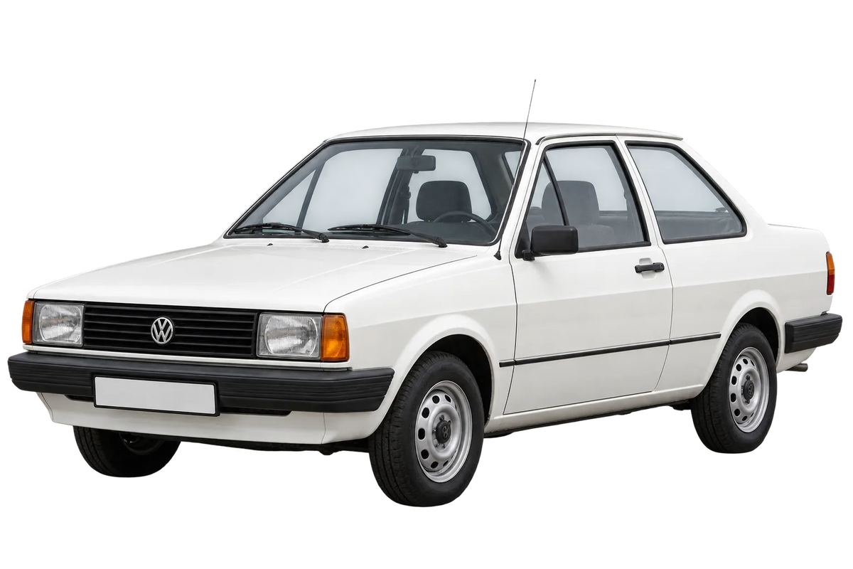 Witte Volkswagen Derby 86C, schuin van voren