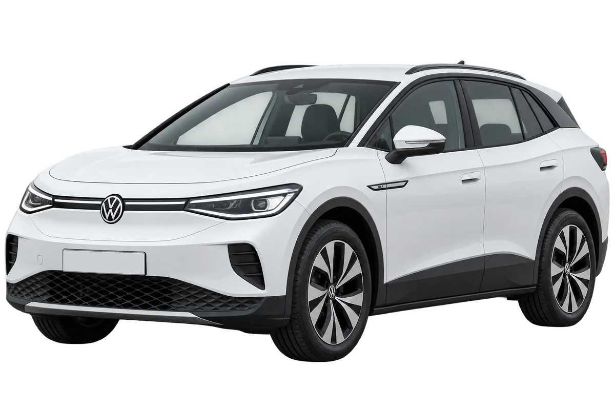 Witte Volkswagen ID.4 E2, schuin van voren