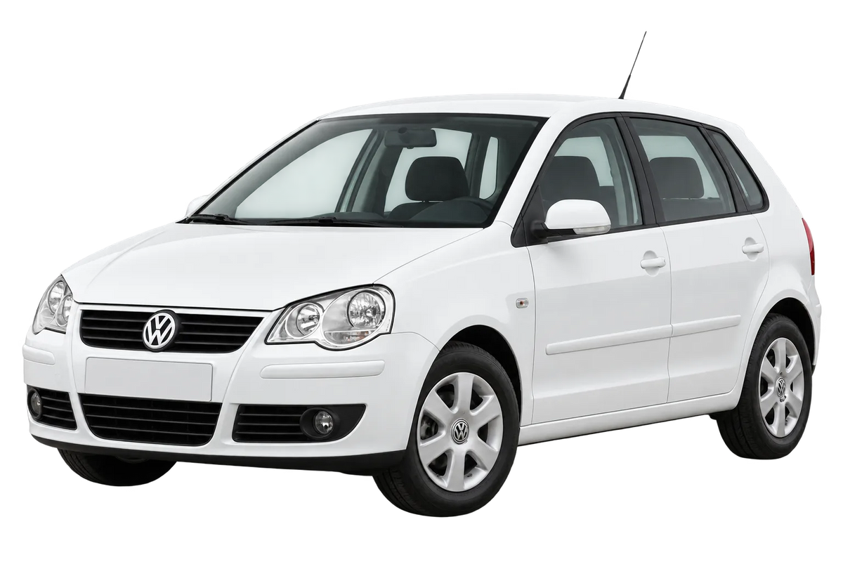 Witte Volkswagen Polo 9N, schuin van voren