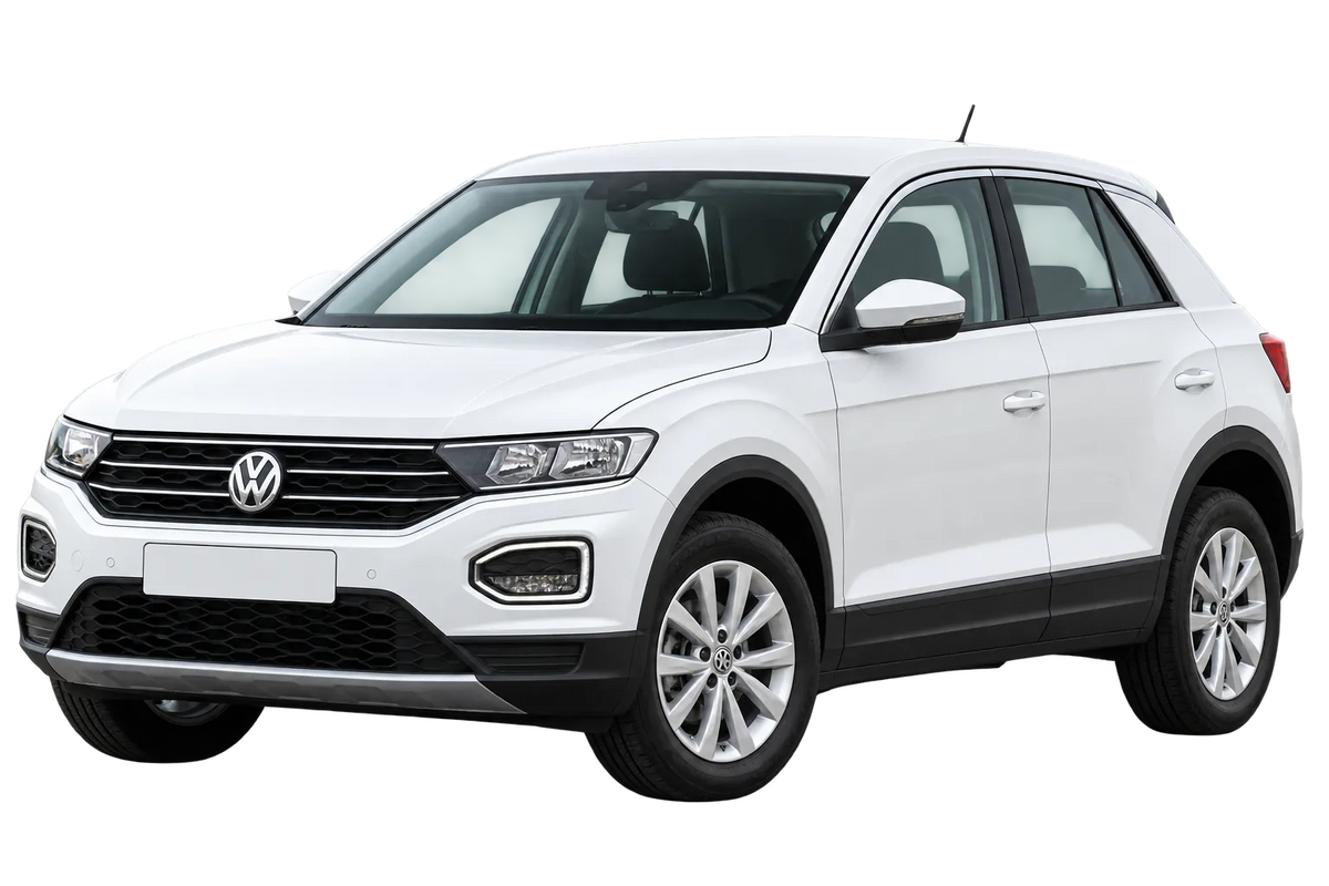 Witte Volkswagen T-Roc A1, schuin van voren