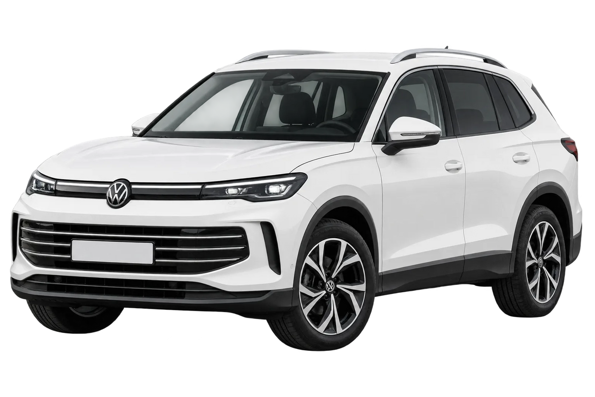 Witte Volkswagen Tiguan CT, schuin van voren