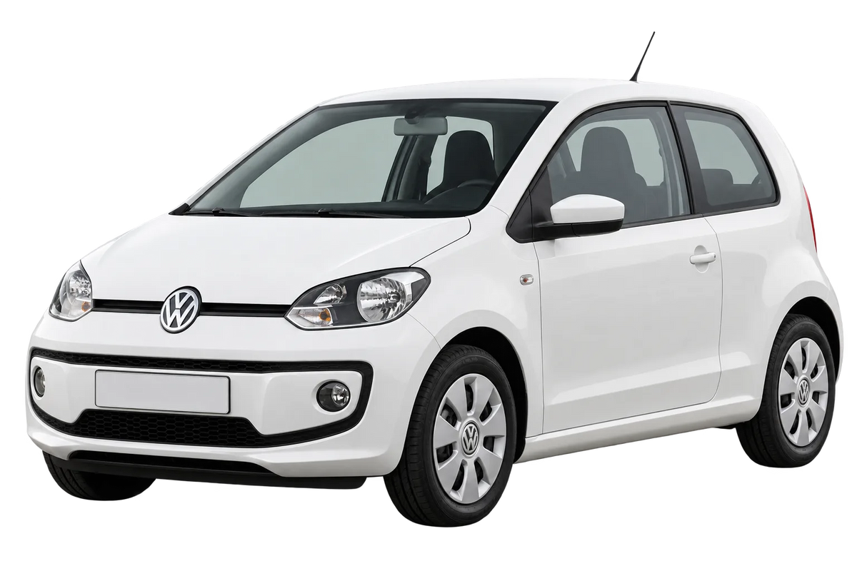 Witte Volkswagen up! AA, AAN, schuin van voren