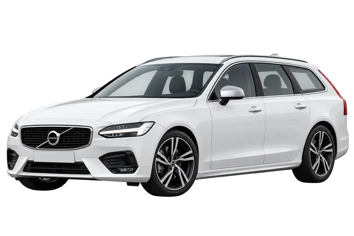 Witte Volvo V90 P R-Design, schuin van voren